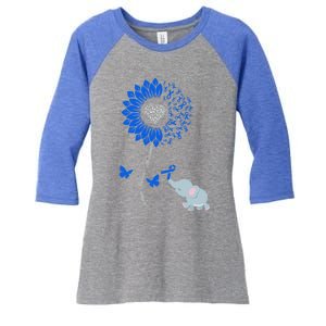 Juvenile Arthritis Awareness Sunflower Elephant Butterfly Gift Women's Tri-Blend 3/4-Sleeve Raglan Shirt