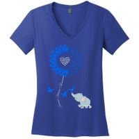 Juvenile Arthritis Awareness Sunflower Elephant Butterfly Gift Women's V-Neck T-Shirt