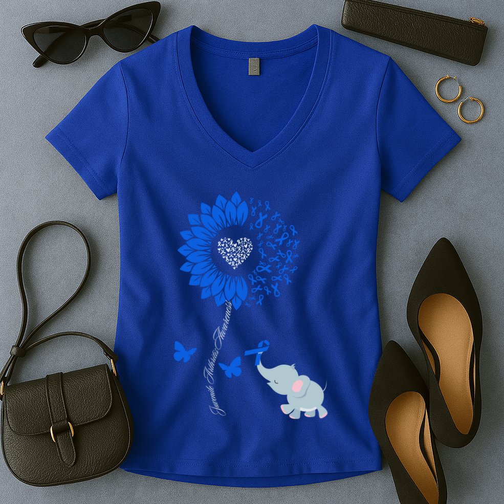 Juvenile Arthritis Awareness Sunflower Elephant Butterfly Gift Women's V-Neck T-Shirt