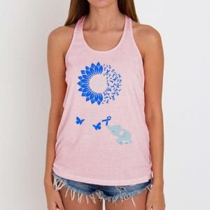 Juvenile Arthritis Awareness Sunflower Elephant Butterfly Gift Women's Knotted Racerback Tank