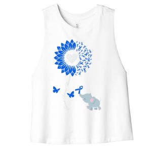 Juvenile Arthritis Awareness Sunflower Elephant Butterfly Gift Women's Racerback Cropped Tank