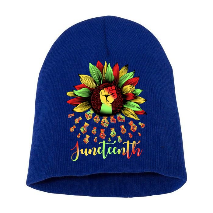 Juneteenth African American Sunflower Black History Freedom Great Gift Short Acrylic Beanie