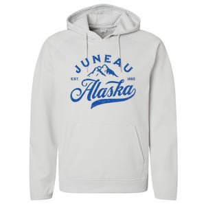 Juneau Alaska Ak Mountains Family Vacation Souvenir Performance Fleece Hoodie