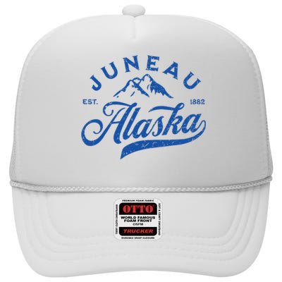 Juneau Alaska Ak Mountains Family Vacation Souvenir High Crown Mesh Back Trucker Hat