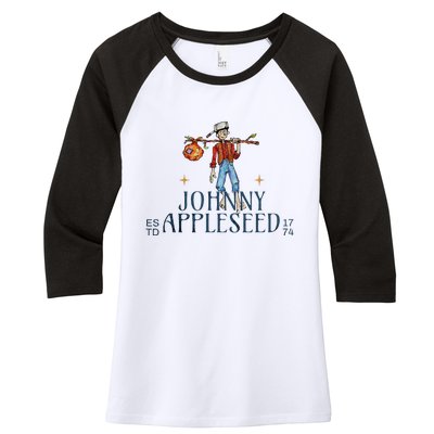 Johnny Appleseed Apple Day Sept 26 Orchard Nursery Women's Tri-Blend 3/4-Sleeve Raglan Shirt