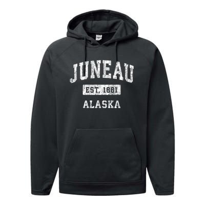 Juneau Alaska Ak Vintage Established Sports Performance Fleece Hoodie