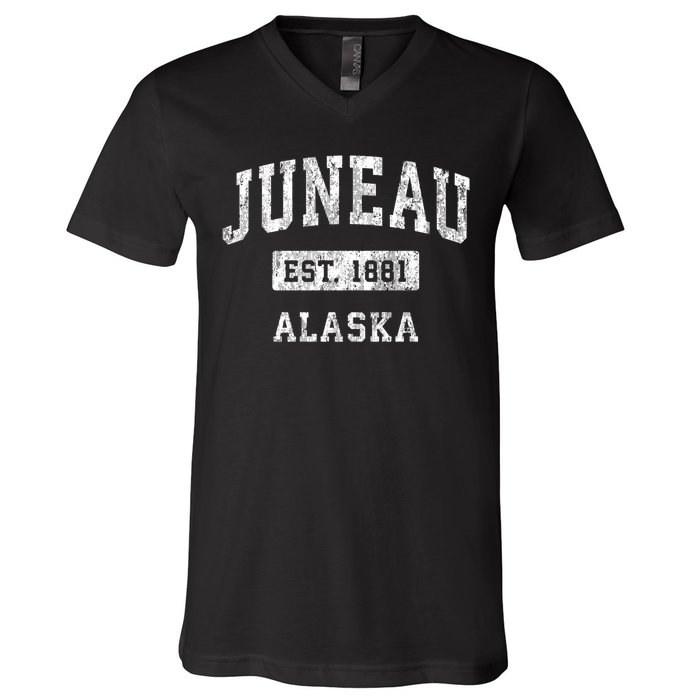 Juneau Alaska Ak Vintage Established Sports V-Neck T-Shirt