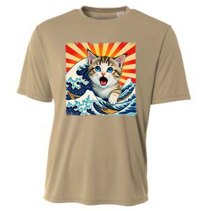 Japanese Art Anime Funny Cat Wave Graphicvintage Cooling Performance Crew T-Shirt