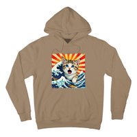 Japanese Art Anime Funny Cat Wave Graphicvintage Hoodie