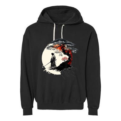 Japanese Art Aikido Tree Of Life Peace Art Of War Samurai Garment-Dyed Fleece Hoodie