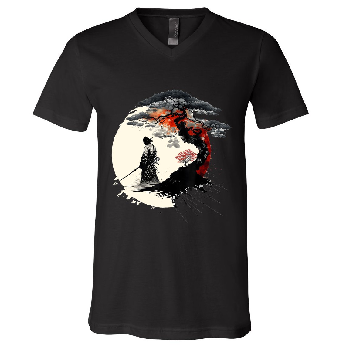 Japanese Art Aikido Tree Of Life Peace Art Of War Samurai V-Neck T-Shirt