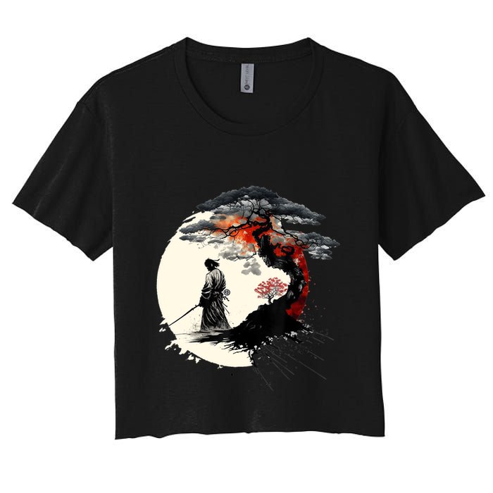 Japanese Art Aikido Tree Of Life Peace Art Of War Samurai Women's Crop Top Tee