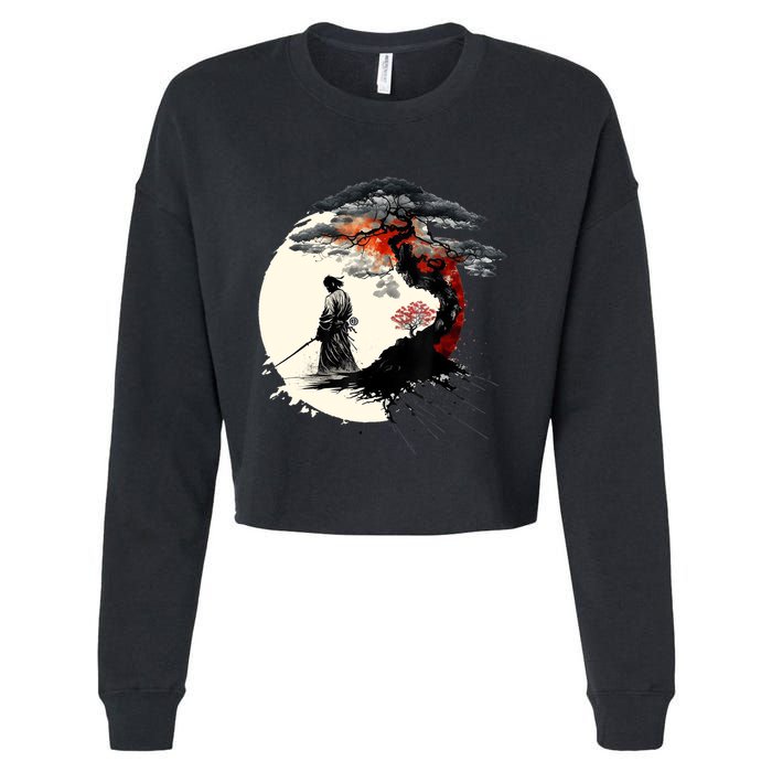 Japanese Art Aikido Tree Of Life Peace Art Of War Samurai Cropped Pullover Crew