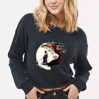 Japanese Art Aikido Tree Of Life Peace Art Of War Samurai Cropped Pullover Crew