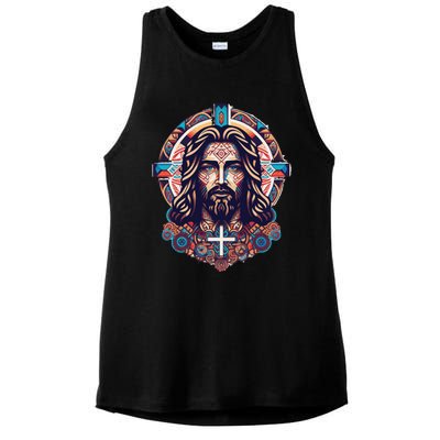 Jesus Abstract Art Ladies PosiCharge Tri-Blend Wicking Tank