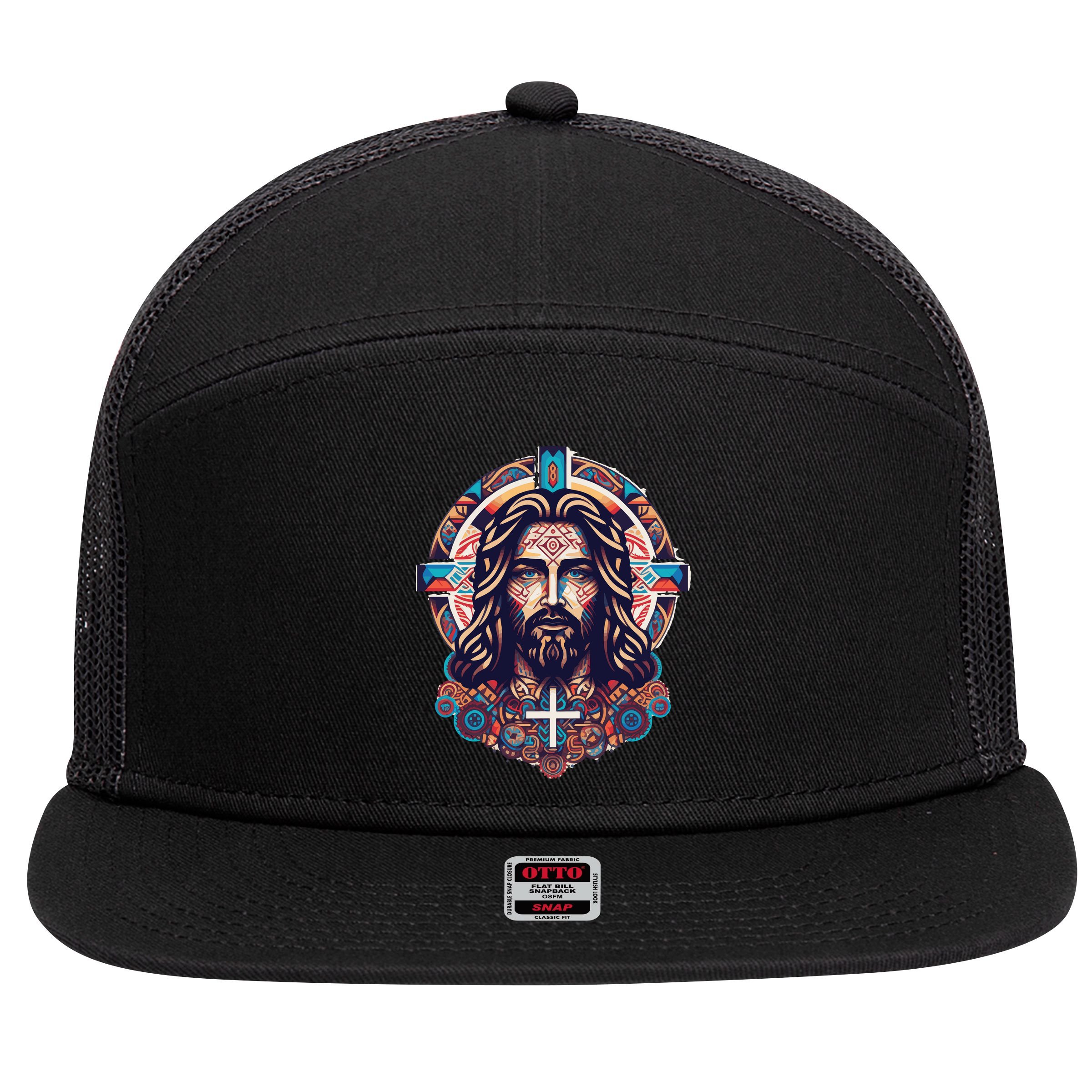 Jesus Abstract Art 7 Panel Mesh Trucker Snapback Hat