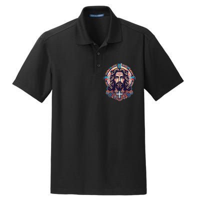 Jesus Abstract Art Dry Zone Grid Polo