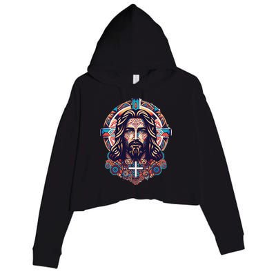 Jesus Abstract Art Crop Fleece Hoodie