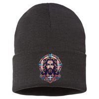 Jesus Abstract Art Sustainable Knit Beanie