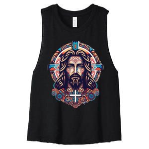 Jesus Abstract Art Women's Racerback Cropped Tank