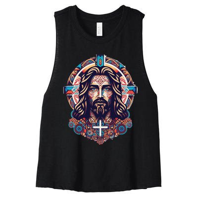 Jesus Abstract Art Women's Racerback Cropped Tank