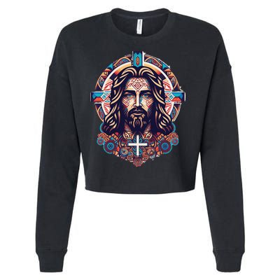 Jesus Abstract Art Cropped Pullover Crew