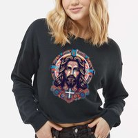 Jesus Abstract Art Cropped Pullover Crew