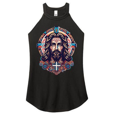 Jesus Abstract Art Women's Perfect Tri Rocker Tank