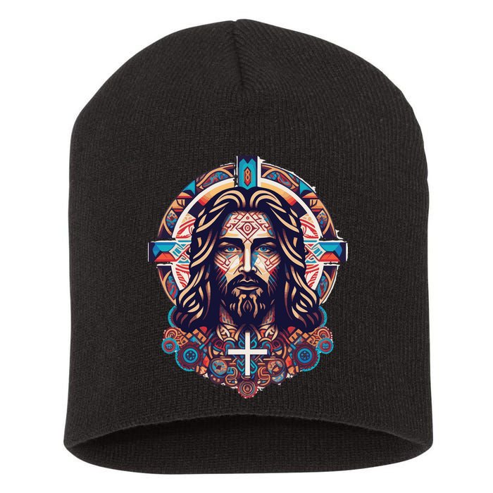 Jesus Abstract Art Short Acrylic Beanie