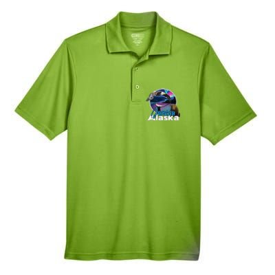 Juneau Alaska Aurora Borealis Eagle Bear Whale Souvenir Cute Gift Men's Origin Performance Pique Polo