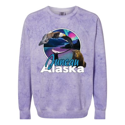 Juneau Alaska Aurora Borealis Eagle Bear Whale Souvenir Cute Gift Colorblast Crewneck Sweatshirt