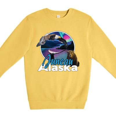 Juneau Alaska Aurora Borealis Eagle Bear Whale Souvenir Cute Gift Premium Crewneck Sweatshirt