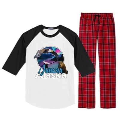 Juneau Alaska Aurora Borealis Eagle Bear Whale Souvenir Cute Gift Raglan Sleeve Pajama Set