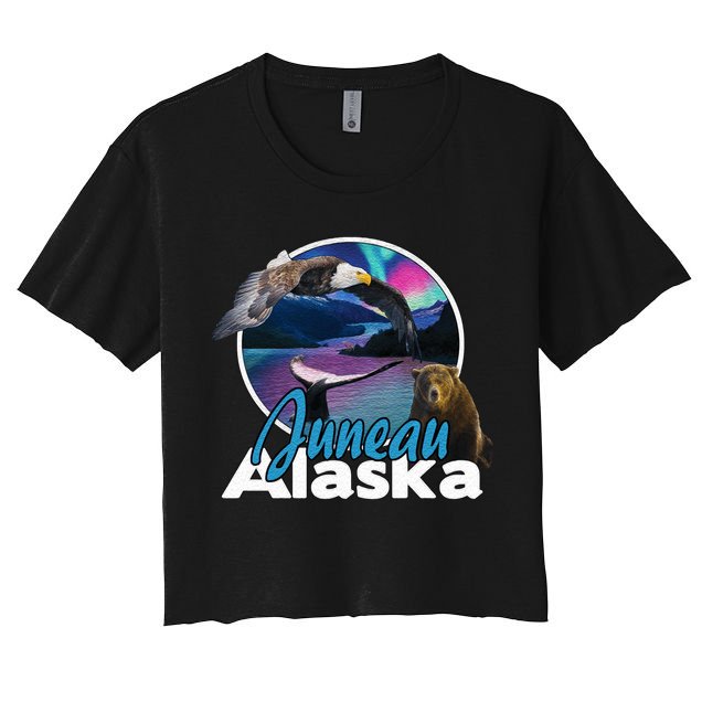 Juneau Alaska Aurora Borealis Eagle Bear Whale Souvenir Cute Gift Crop Top