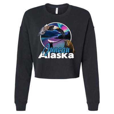Juneau Alaska Aurora Borealis Eagle Bear Whale Souvenir Cute Gift Cropped Pullover Crew