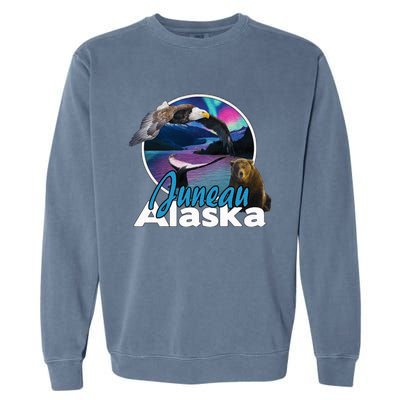 Juneau Alaska Aurora Borealis Eagle Bear Whale Souvenir Cute Gift Garment-Dyed Sweatshirt