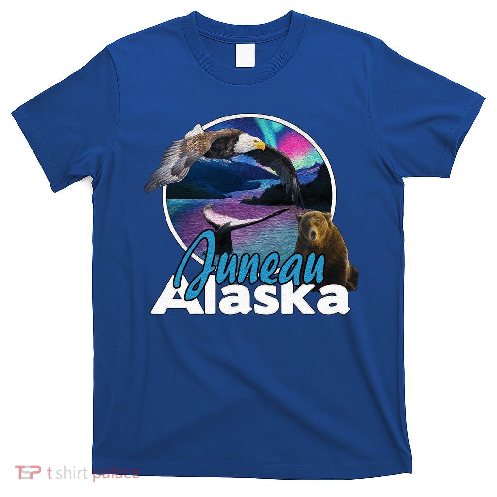 Juneau Alaska Aurora Borealis Eagle Bear Whale Souvenir Cute Gift T-Shirt