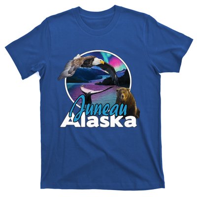 Juneau Alaska Aurora Borealis Eagle Bear Whale Souvenir Cute Gift T-Shirt