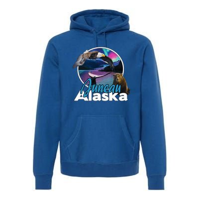 Juneau Alaska Aurora Borealis Eagle Bear Whale Souvenir Cute Gift Premium Hoodie