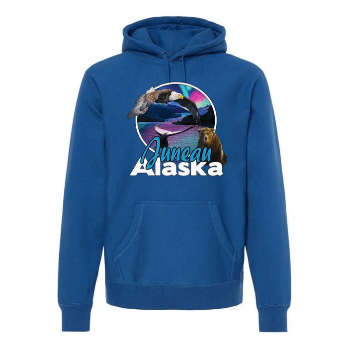 Juneau Alaska Aurora Borealis Eagle Bear Whale Souvenir Cute Gift Premium Hoodie