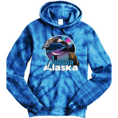 Juneau Alaska Aurora Borealis Eagle Bear Whale Souvenir Cute Gift Tie Dye Hoodie