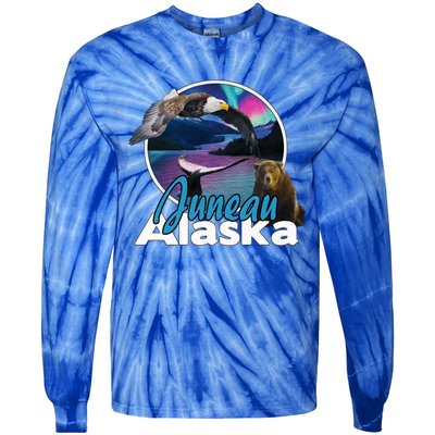 Juneau Alaska Aurora Borealis Eagle Bear Whale Souvenir Cute Gift Tie-Dye Long Sleeve Shirt