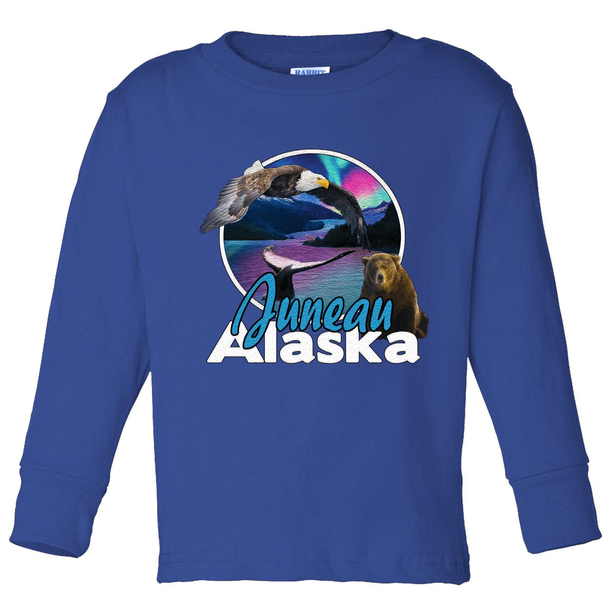 Juneau Alaska Aurora Borealis Eagle Bear Whale Souvenir Cute Gift Toddler Long Sleeve Shirt