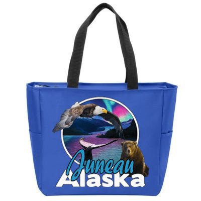 Juneau Alaska Aurora Borealis Eagle Bear Whale Souvenir Cute Gift Zip Tote Bag