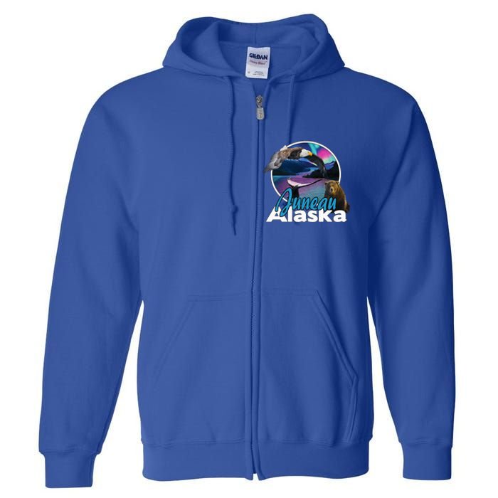 Juneau Alaska Aurora Borealis Eagle Bear Whale Souvenir Cute Gift Full Zip Hoodie