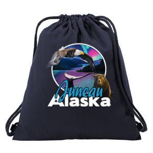 Juneau Alaska Aurora Borealis Eagle Bear Whale Souvenir Cute Gift Drawstring Bag