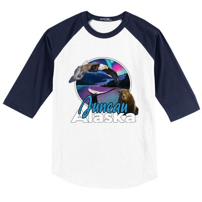 Juneau Alaska Aurora Borealis Eagle Bear Whale Souvenir Cute Gift Baseball Sleeve Shirt