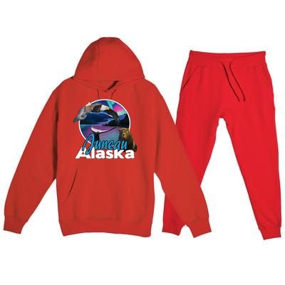 Juneau Alaska Aurora Borealis Eagle Bear Whale Souvenir Cute Gift Premium Hooded Sweatsuit Set