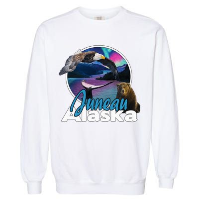 Juneau Alaska Aurora Borealis Eagle Bear Whale Souvenir Cute Gift Garment-Dyed Sweatshirt