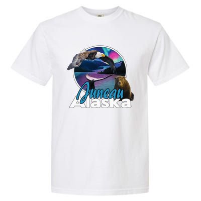 Juneau Alaska Aurora Borealis Eagle Bear Whale Souvenir Cute Gift Garment-Dyed Heavyweight T-Shirt